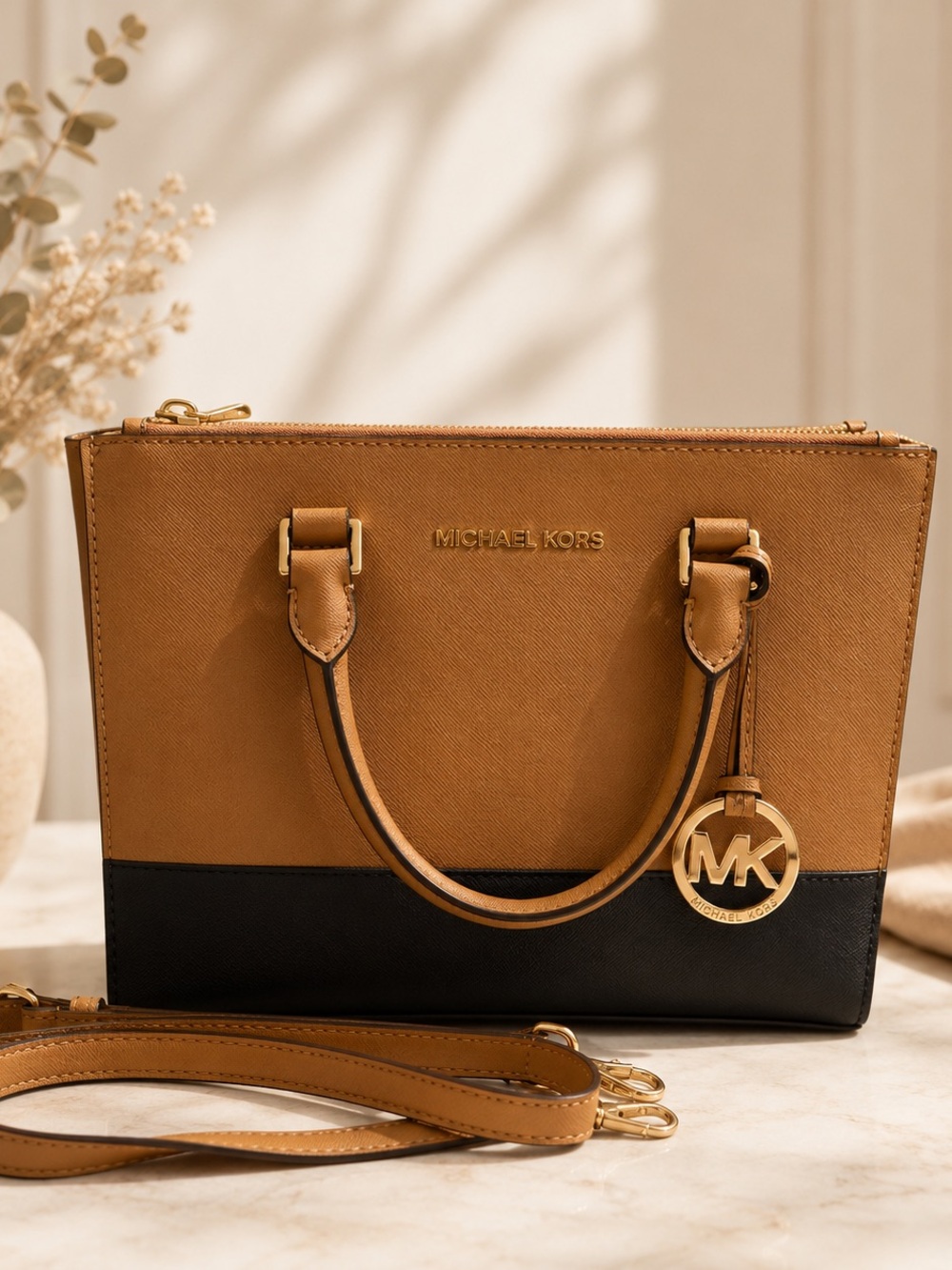 Michael Kors Two-Tone Tan and Black Satchel